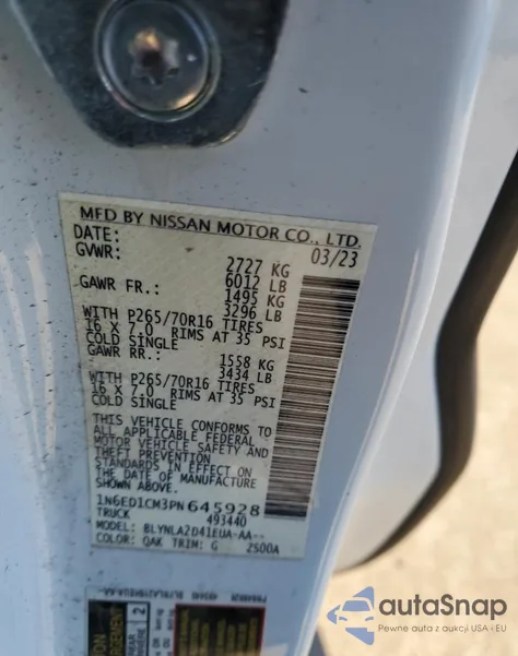 2023 Nissan Frontier S z USA, uszkodzony, nr VIN 1N6ED1CM3PN645928